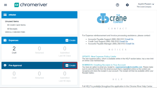 Create a Pre-Approval Request – Chrome River Help Center