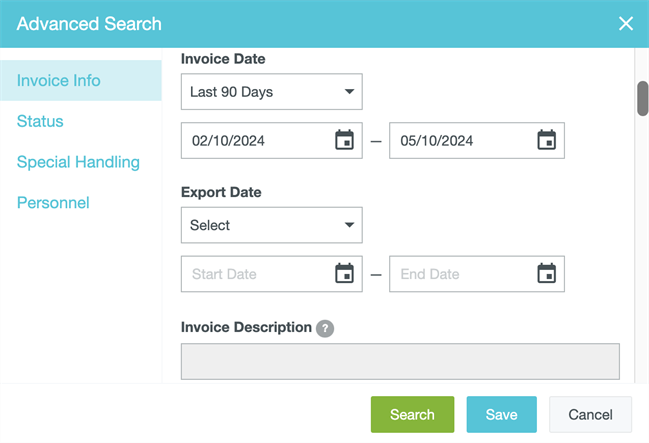 Search Invoice Management Screen By Export Date.png