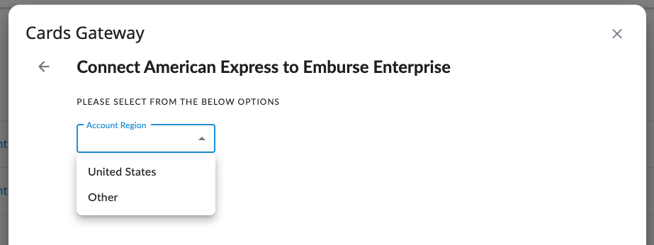 Account Region dropdown expanded with United States selected.