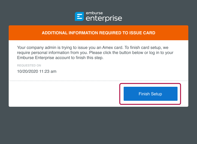Notification par e-mail avec le bouton Terminer la configuration en surbrillance 