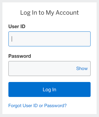 Log in to My Account form with User ID and Password fields