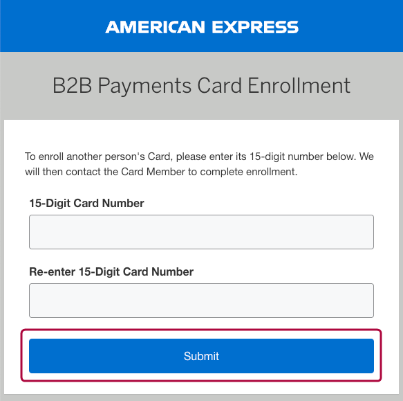 Form to enter and re-enter 15-digit Card Number with Submit button