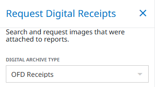 Panneau Demander des reçus numériques avec le type d’archive numérique défini sur Reçus OFD.
