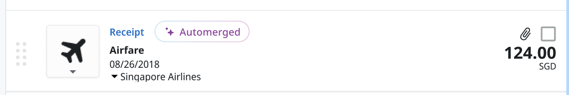 Receipt in the eWallet showing an Automerged badge next to the transaction
