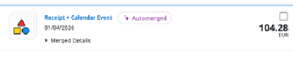 eWallet item combining a receipt and calendar event, labeled Automerged
